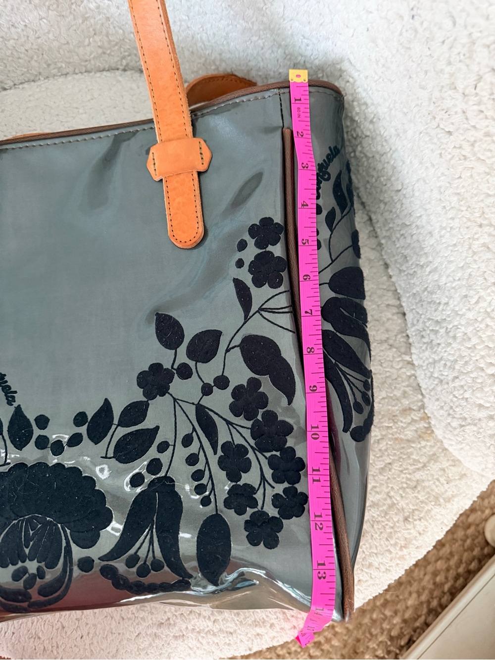 Consuela Black Floral Tote with Tan Leather Handles - Picture 9 of 10
